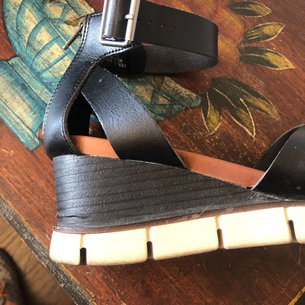 MIA LAURI Ankle Strap With Zipper High Stack Wedge Heel Sandals Black 9M - Picture 7 of 7